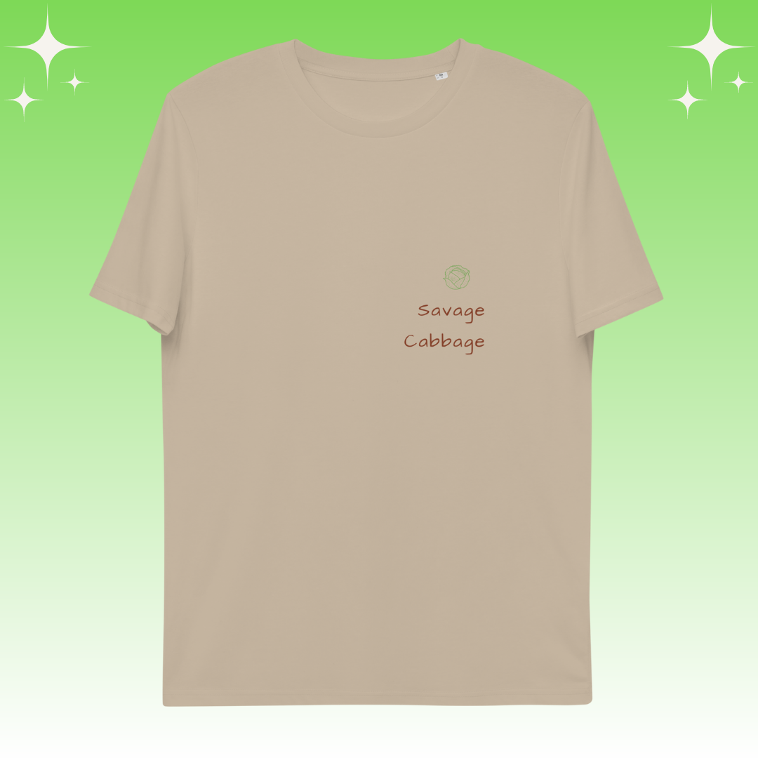 "Savage Cabbage" Dopamine Dressing Unisex fit t-shirt design desert dust flat lay