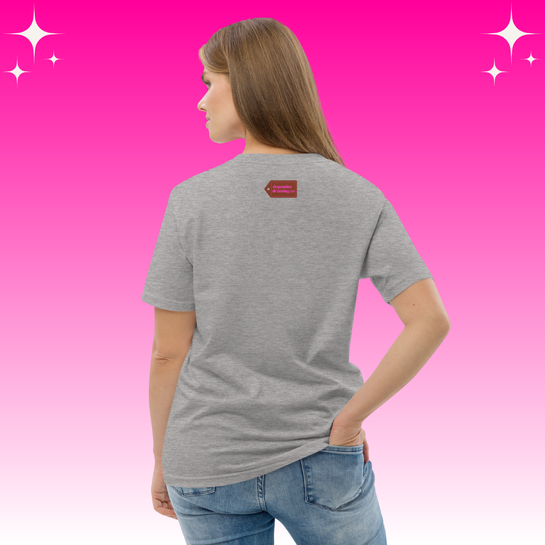 Boujee Bish Dopamine Dressing t-shirt design unisex fit grey back logo