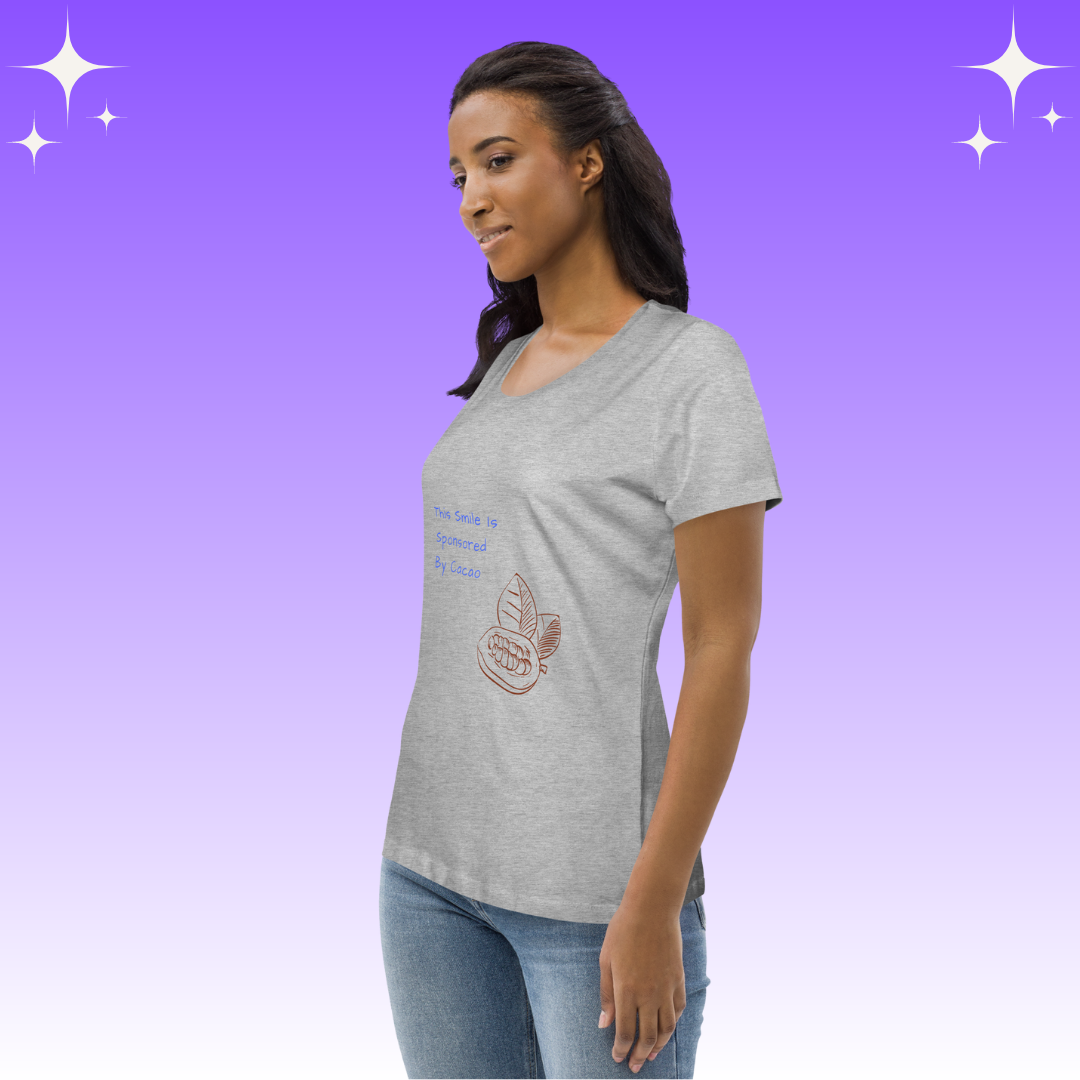 "This Smie is Sponsored by Cacao" Dopamine Dressing Women's fit t-shirt design light grey