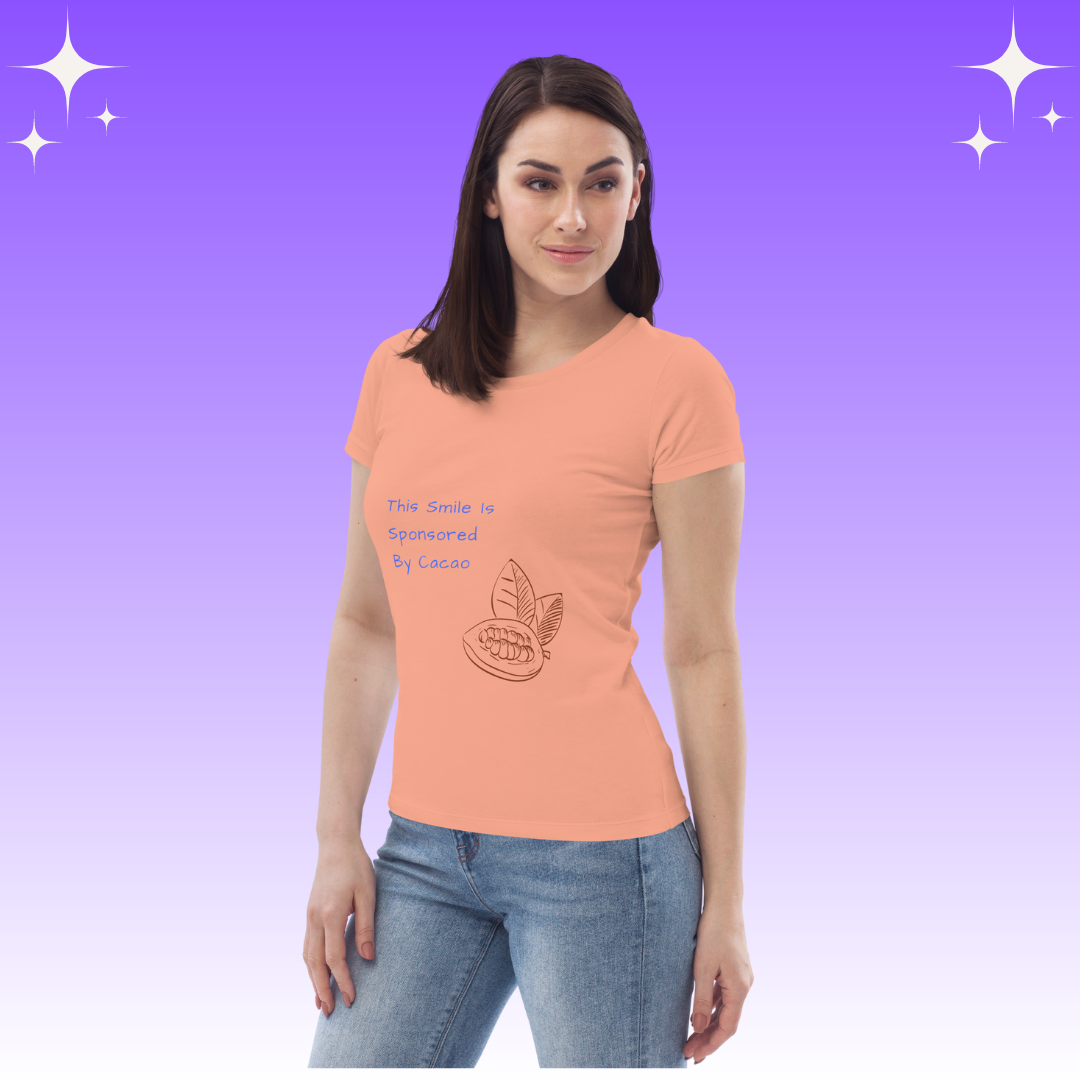 "This Smie is Sponsored by Cacao" Dopamine Dressing Women's fit t-shirt design peach