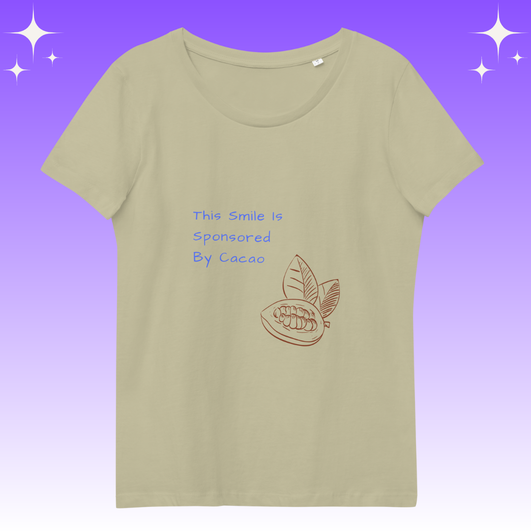 "This Smie is Sponsored by Cacao" Dopamine Dressing Women's fit t-shirt design sage flat lay