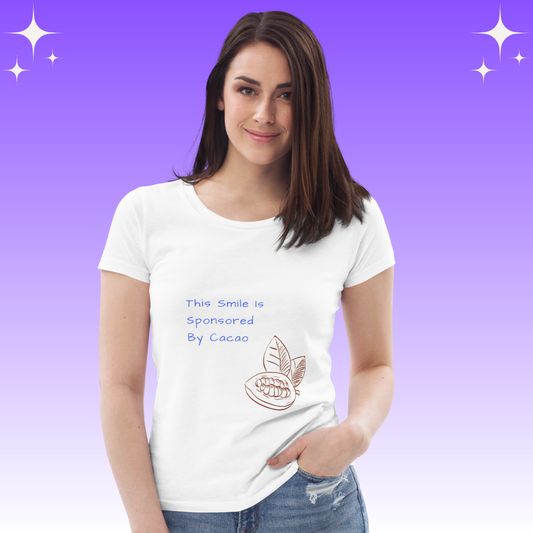 "This Smie is Sponsored by Cacao" Dopamine Dressing Women's fit t-shirt  whitedesign